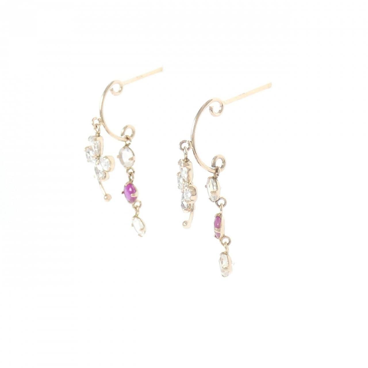 K14PG フラワー カラーストーン ピアス