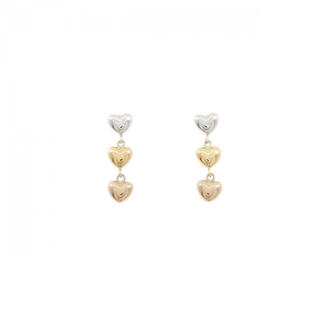 K18スリーカラー ハート ピアス