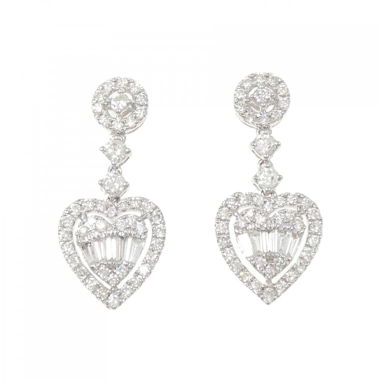 K18WG ハート ダイヤモンド ピアス 1.00CT