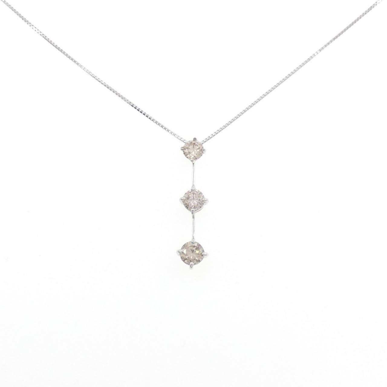 K18WG スリーストーン ダイヤモンド ネックレス 1.00CT