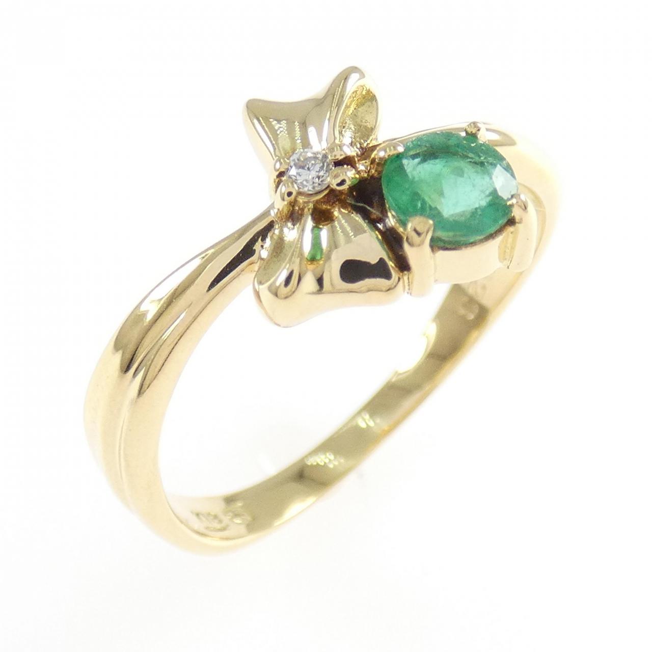 K18YG リボン エメラルド リング 0.23CT