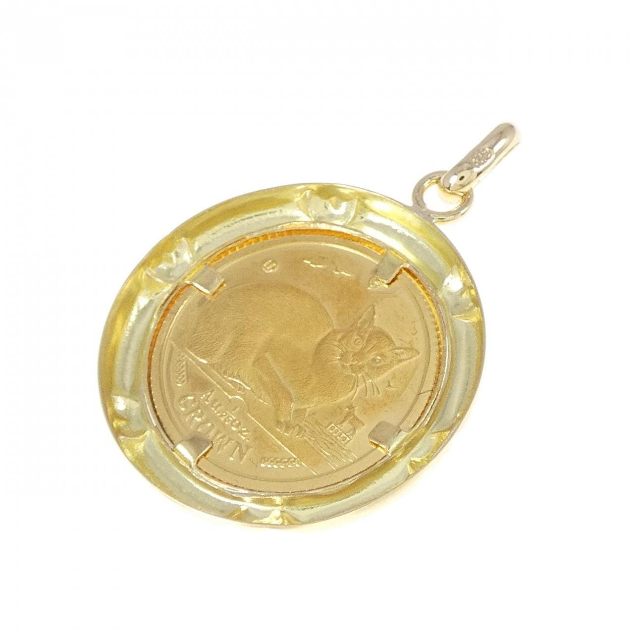 K18YG frame coin pendant
