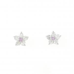 K18WG フラワー サファイヤ ピアス 0.06CT