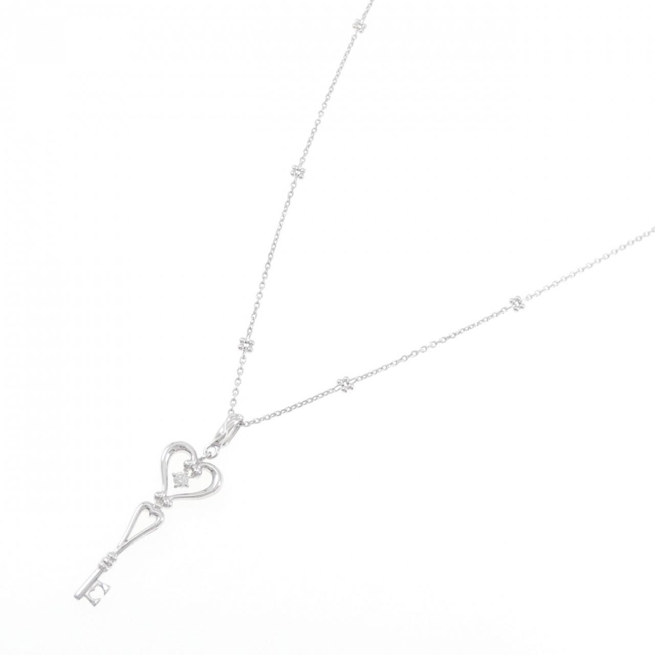 K18WG ハート×キー ダイヤモンド ネックレス 0.05CT