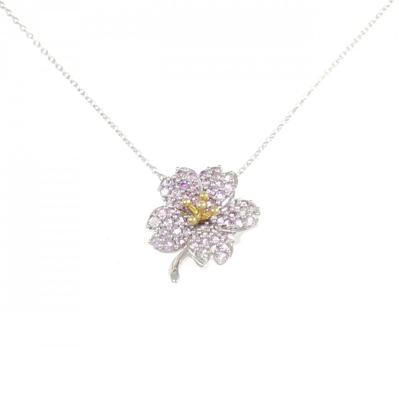 K18WG/K18YG フラワー サファイヤ ネックレス 0.60CT