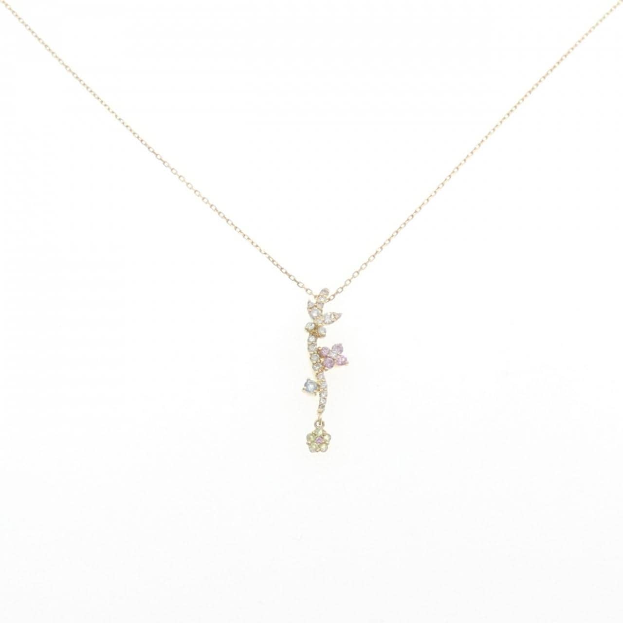 K18YG/K18WG　フラワー×バタフライ カラーストーン ネックレス