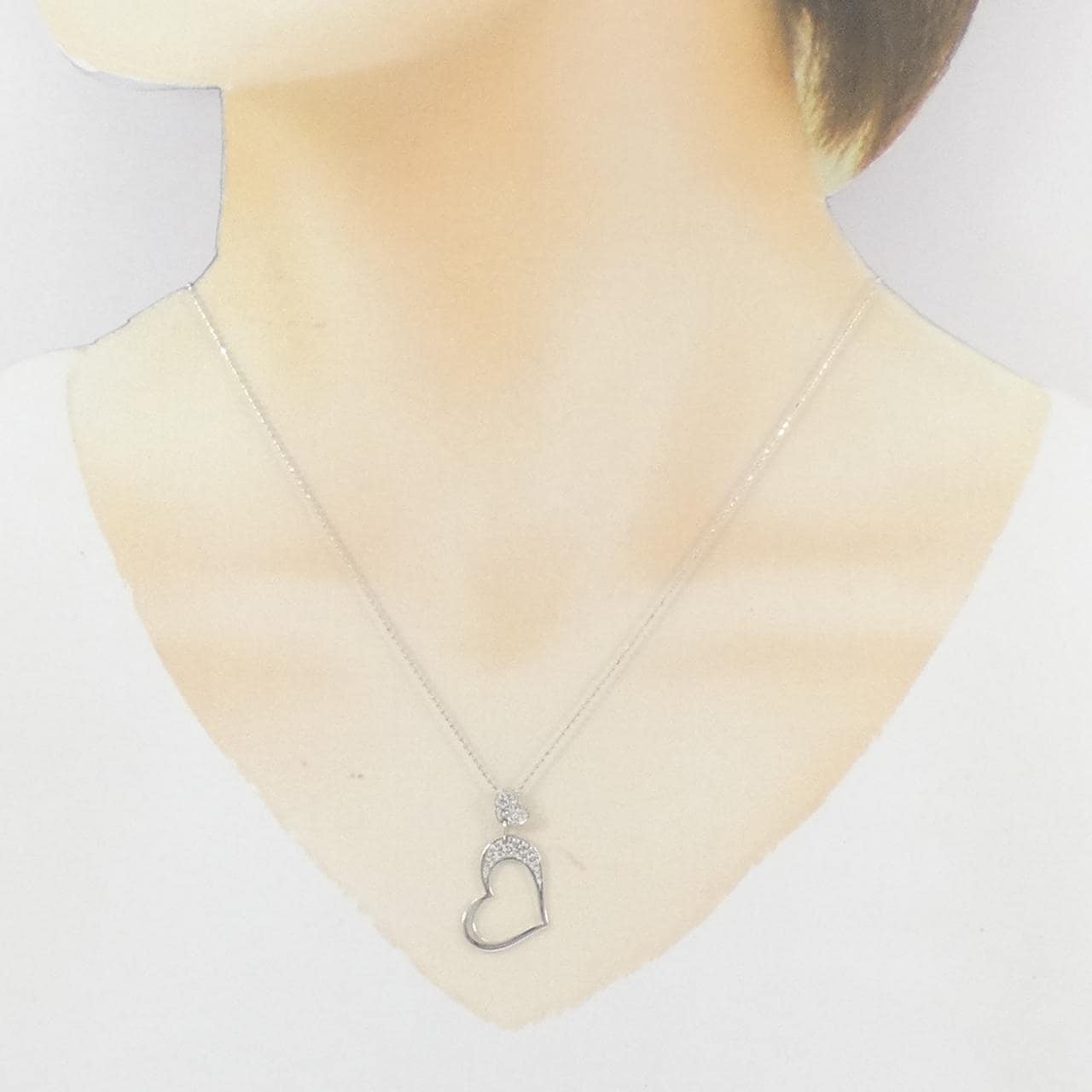 K14WG/K18WG ハート ダイヤモンド ネックレス 0.14CT