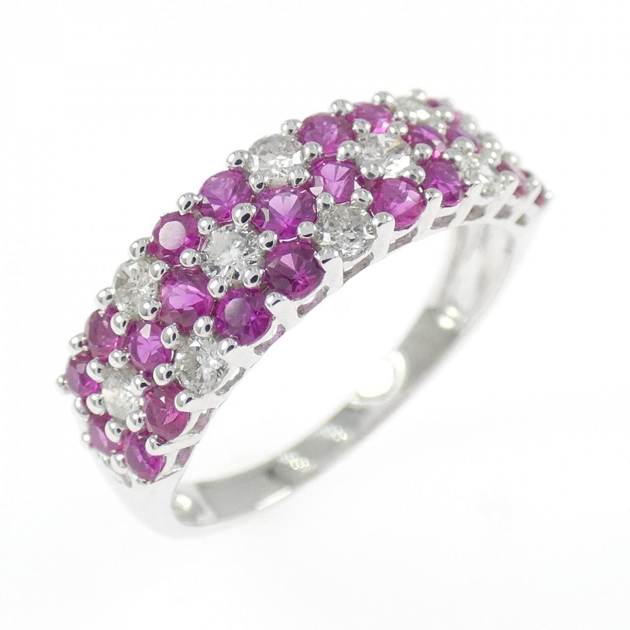 K18WG フラワー ルビー リング 0.85CT