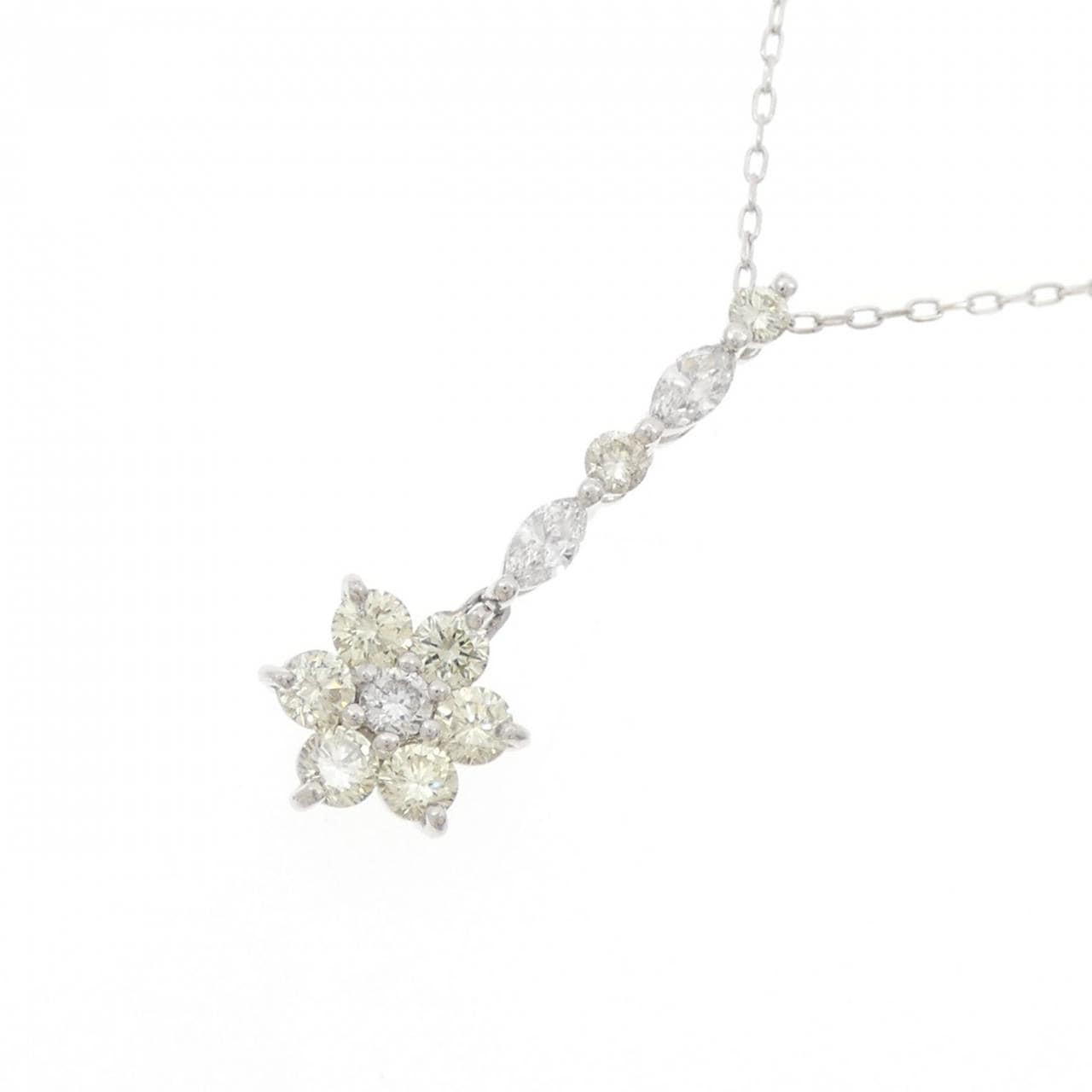 K18WG フラワー ダイヤモンド ネックレス 1.07CT