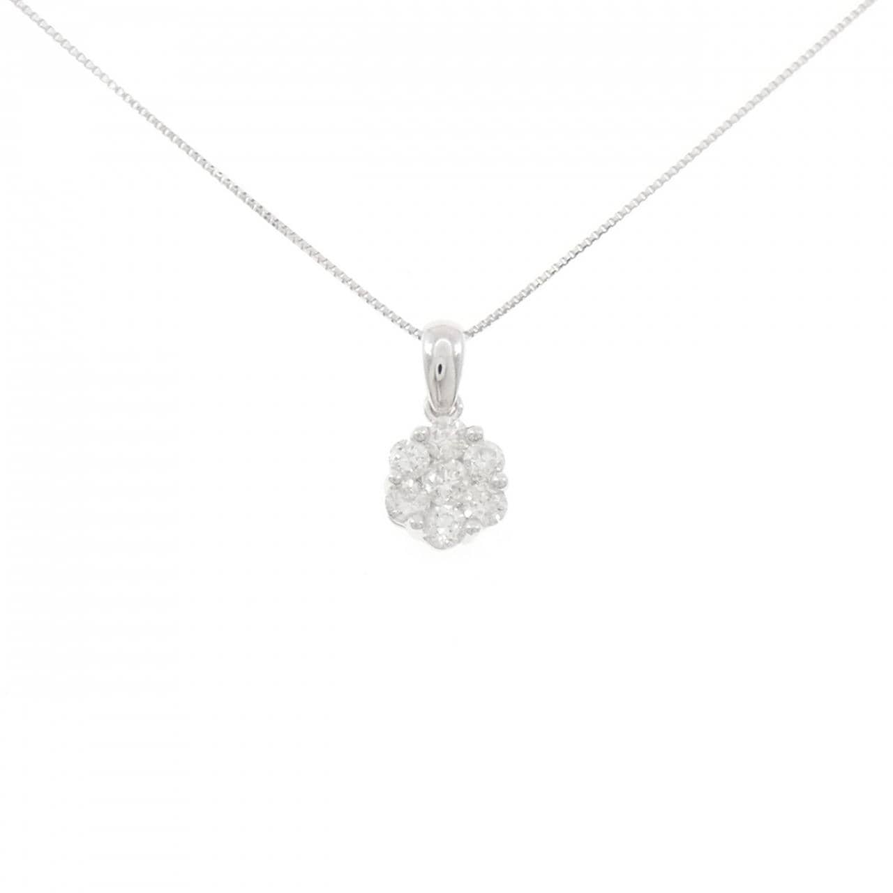 K18WG フラワー ダイヤモンド ネックレス 0.50CT