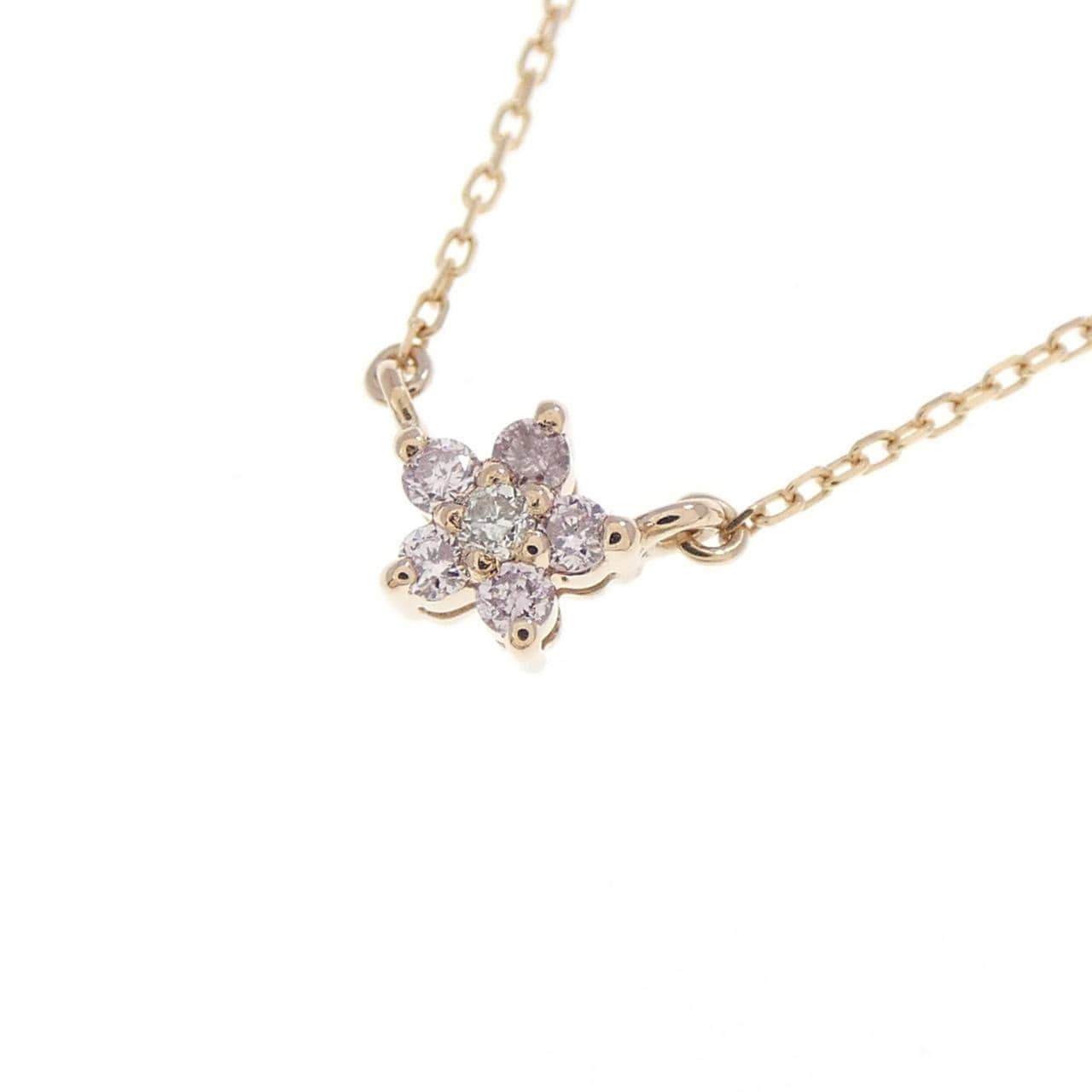 K18PG フラワー ダイヤモンド ネックレス 0.04CT