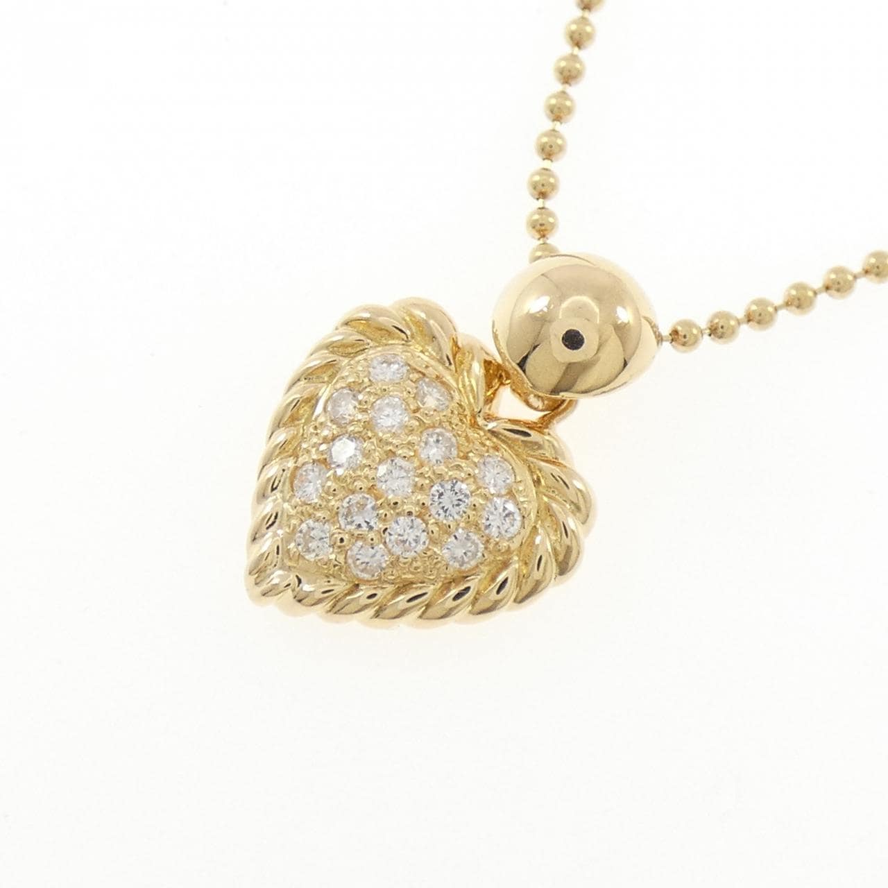 K18YG ハート パヴェ ダイヤモンド ネックレス 0.19CT