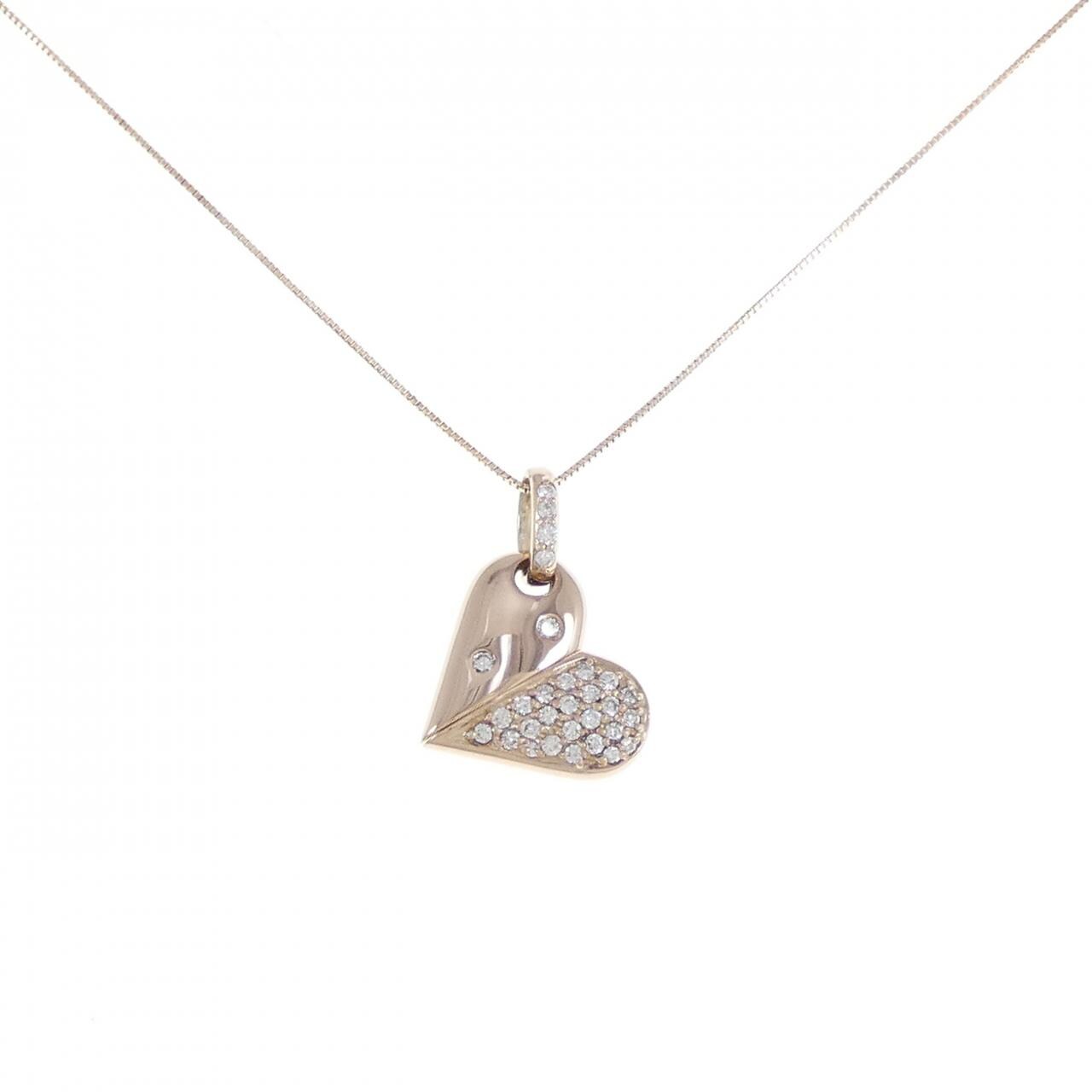 K18PG 2WAY ハート パヴェ ダイヤモンド ネックレス 0.50CT