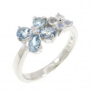 K18WG フラワー カラーストーン リング