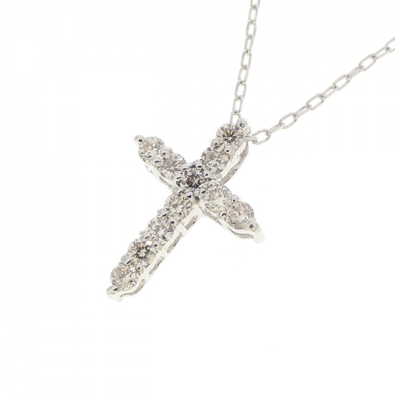 K18WG クロス ダイヤモンド ネックレス 0.10CT