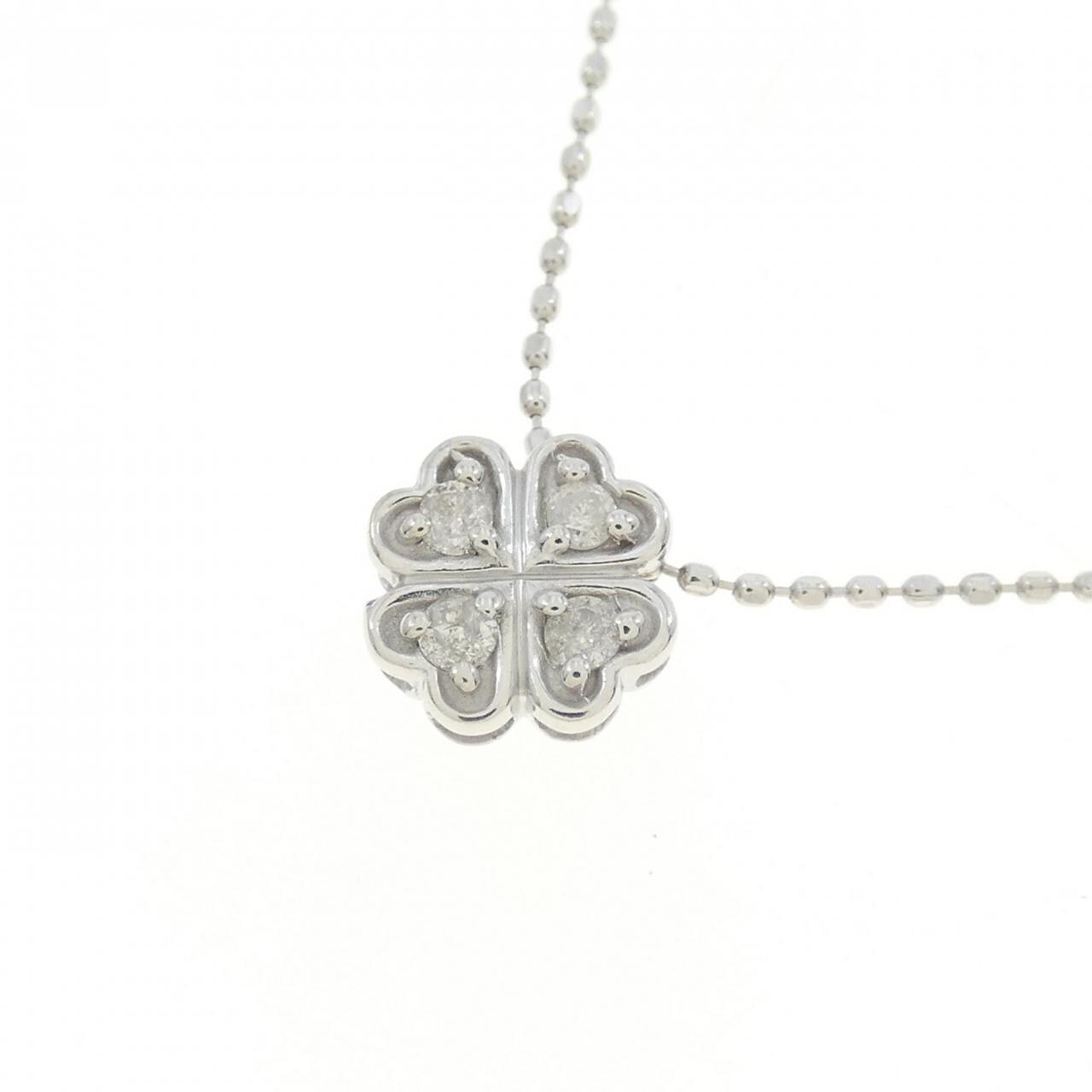 K18WG クローバー ダイヤモンド ネックレス 0.08CT