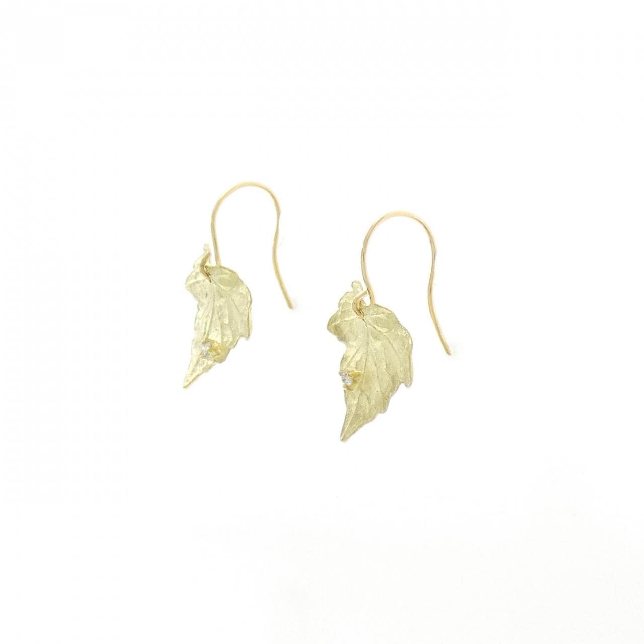 K18YG リーフ ダイヤモンド ピアス 0.02CT