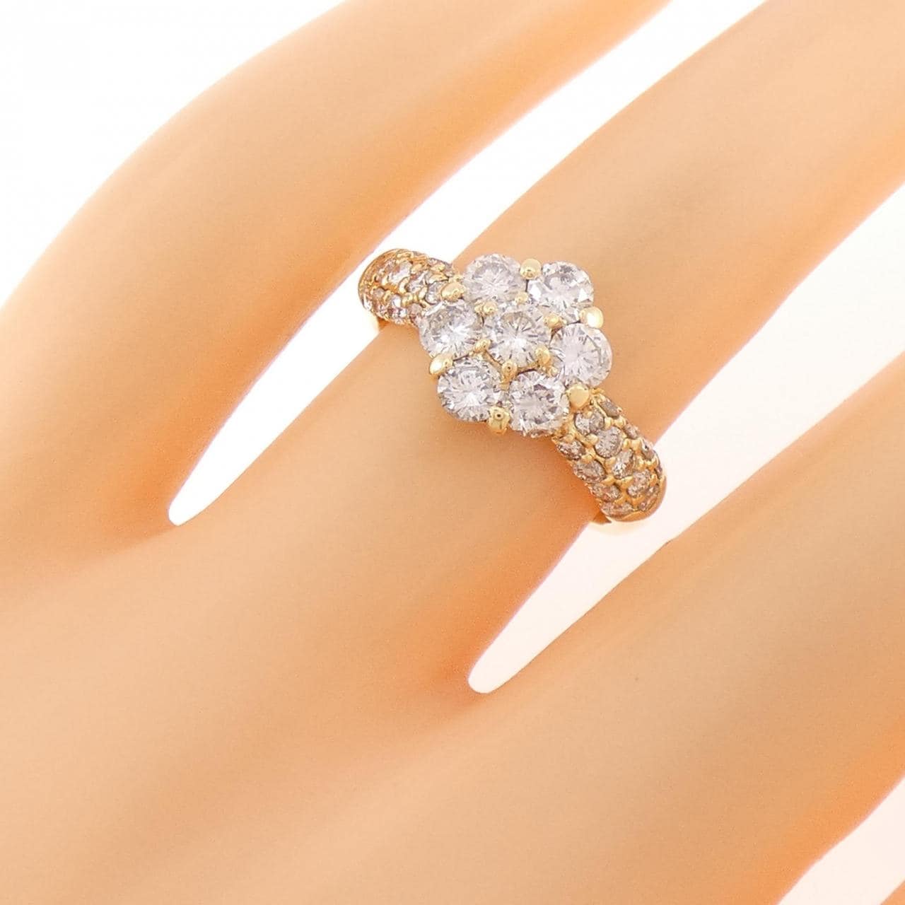 K18YG フラワー ダイヤモンド リング 1.40CT