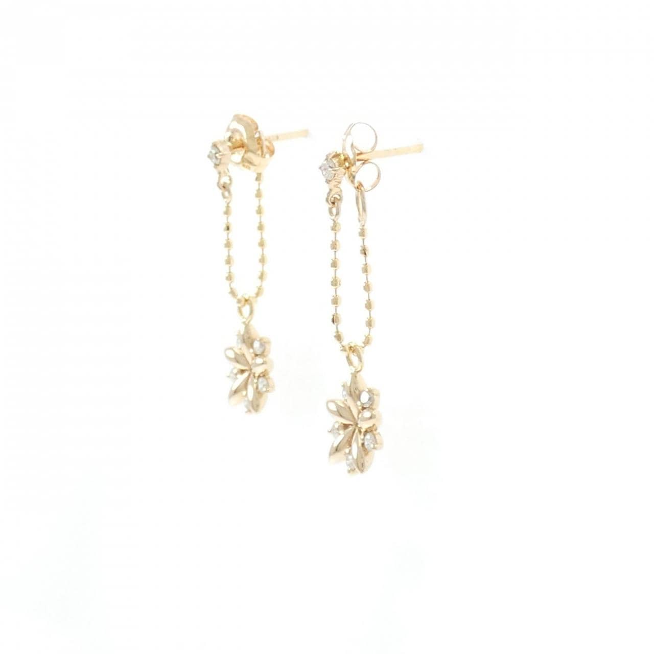 K18PG フラワー ダイヤモンド ピアス 0.12CT