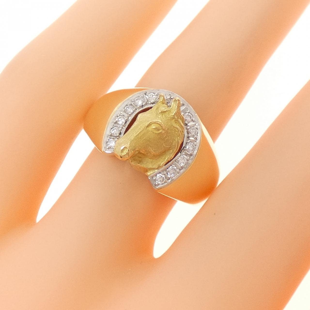 K18YG/PT900 ホース ダイヤモンド リング 0.13CT