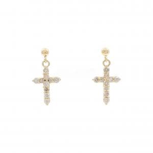 K18YG クロス ダイヤモンド ピアス 0.30CT