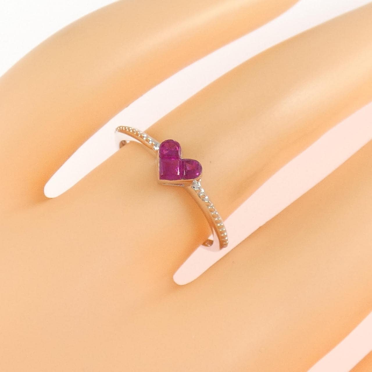 K14WG ハート ルビー リング 0.54CT