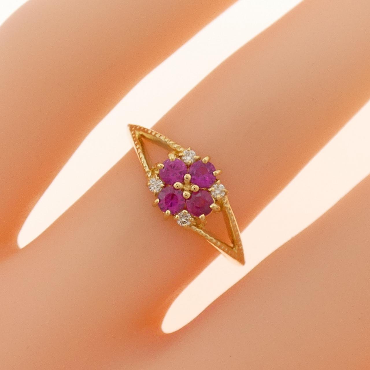 K18YG フラワー ルビー リング 0.28CT