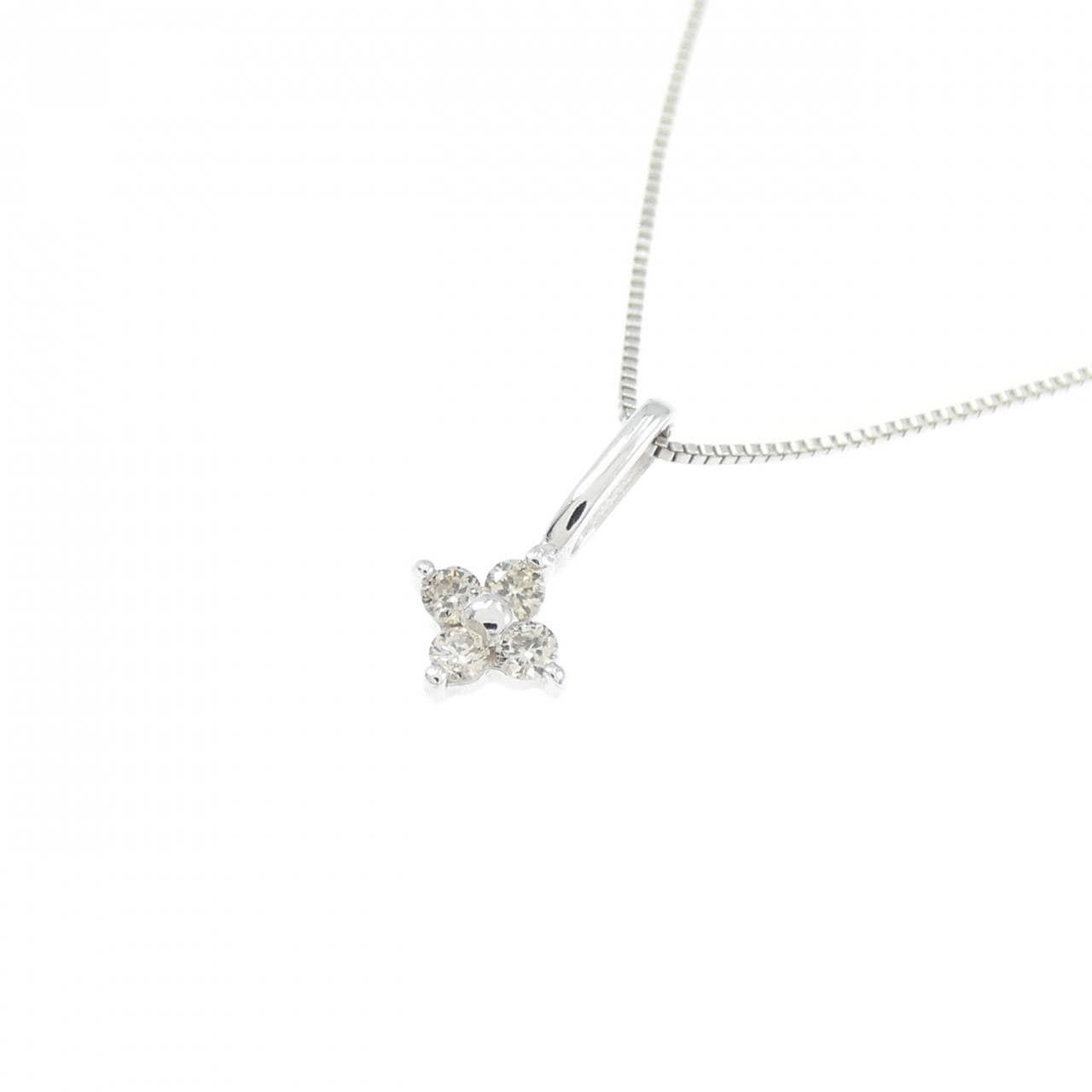 K10WG フラワー ダイヤモンド ネックレス 0.04CT