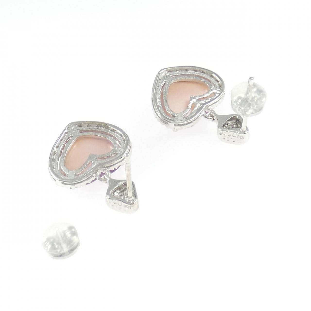 K18WG ハート カラーストーン ピアス