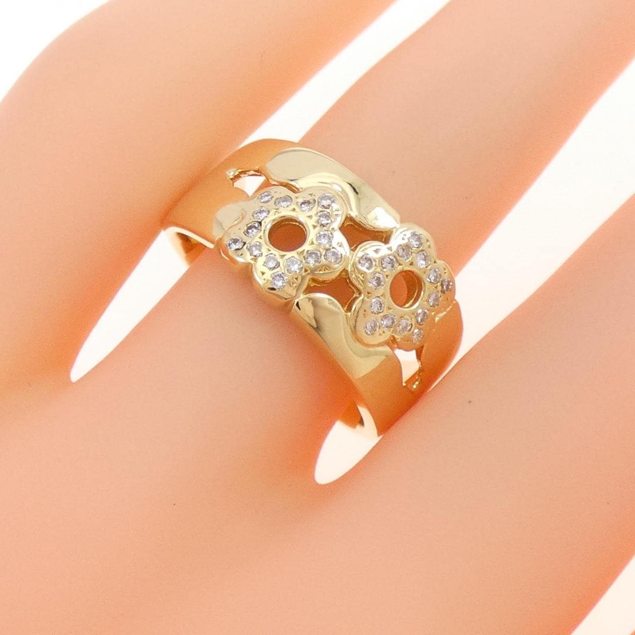 K18YG Flower Diamond Ring 0.19CT