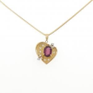 K18YG/PT900 ハート ガーネット ネックレス 1.85CT