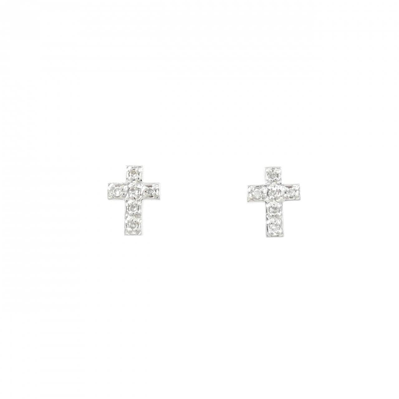 K18WG クロス ダイヤモンド ピアス 0.06CT