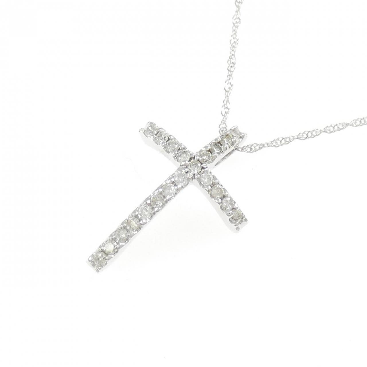 K18WG クロス ダイヤモンド ネックレス 0.21CT