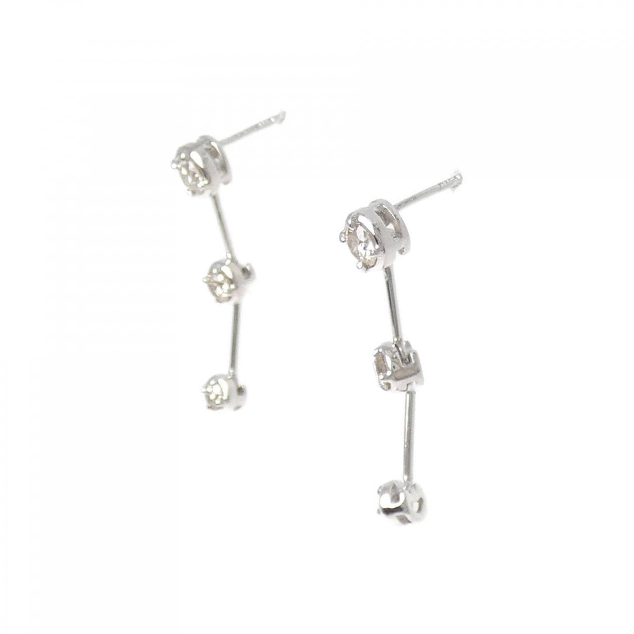 K14WG スリーストーン ダイヤモンド ピアス 0.50CT