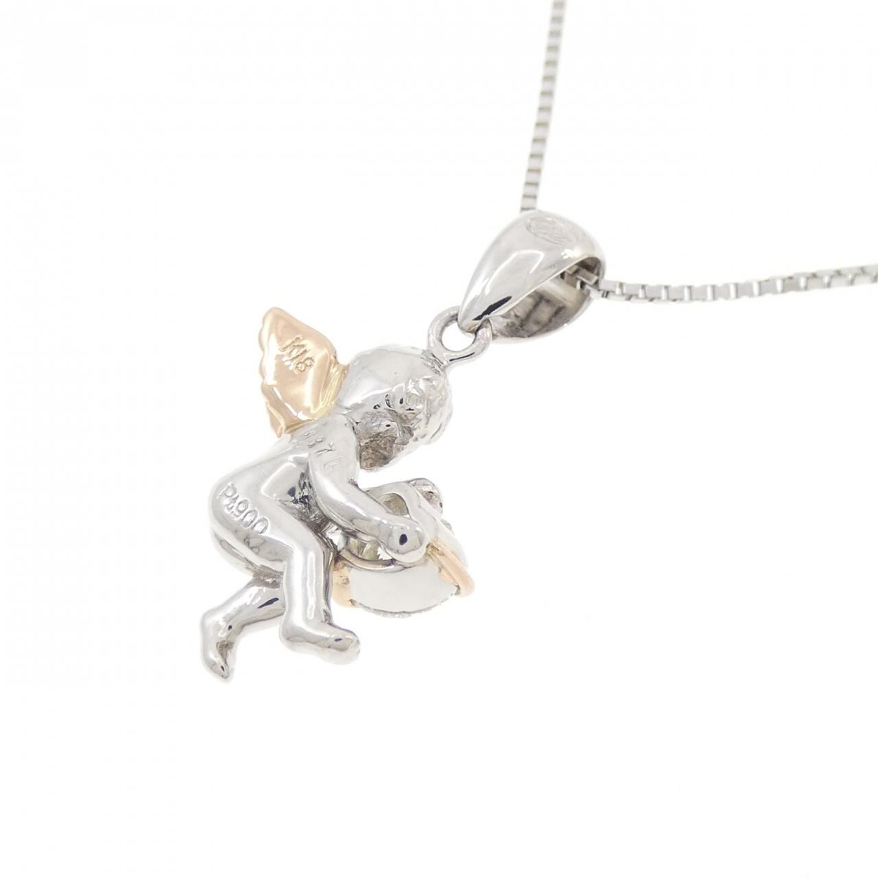 PT900/K18PG/PT850 エンジェル×ハート ダイヤモンド ネックレス 0.370CT