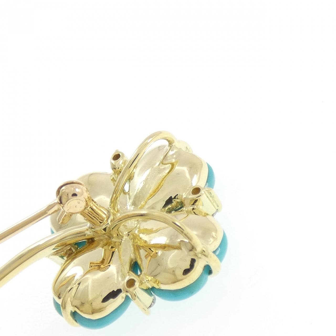 K18YG フラワー ターコイズ ブローチ 6.40CT