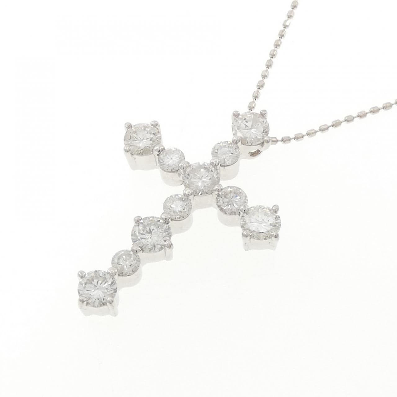 K18WG クロス ダイヤモンド ネックレス 1.25CT