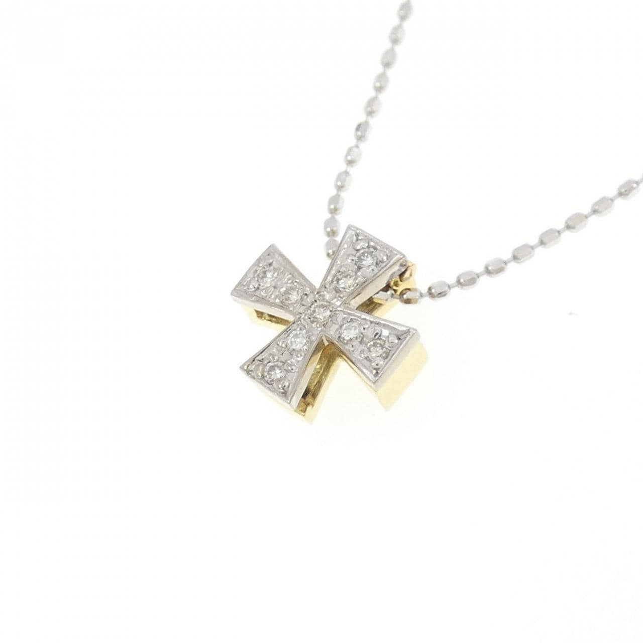 K18WG/K18YG クロス ダイヤモンド ネックレス 0.05CT