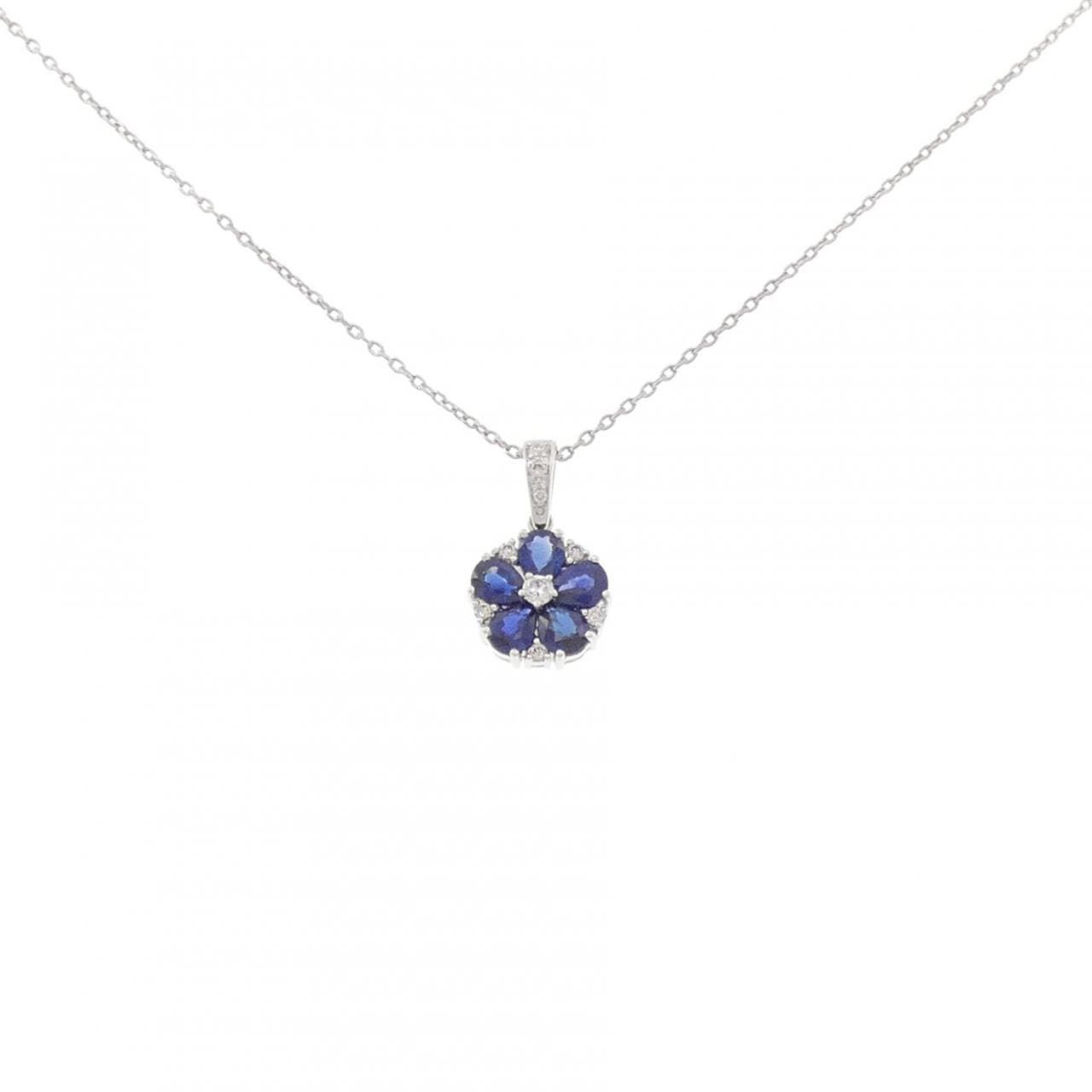 K18WG フラワー サファイヤ ネックレス 1.08CT