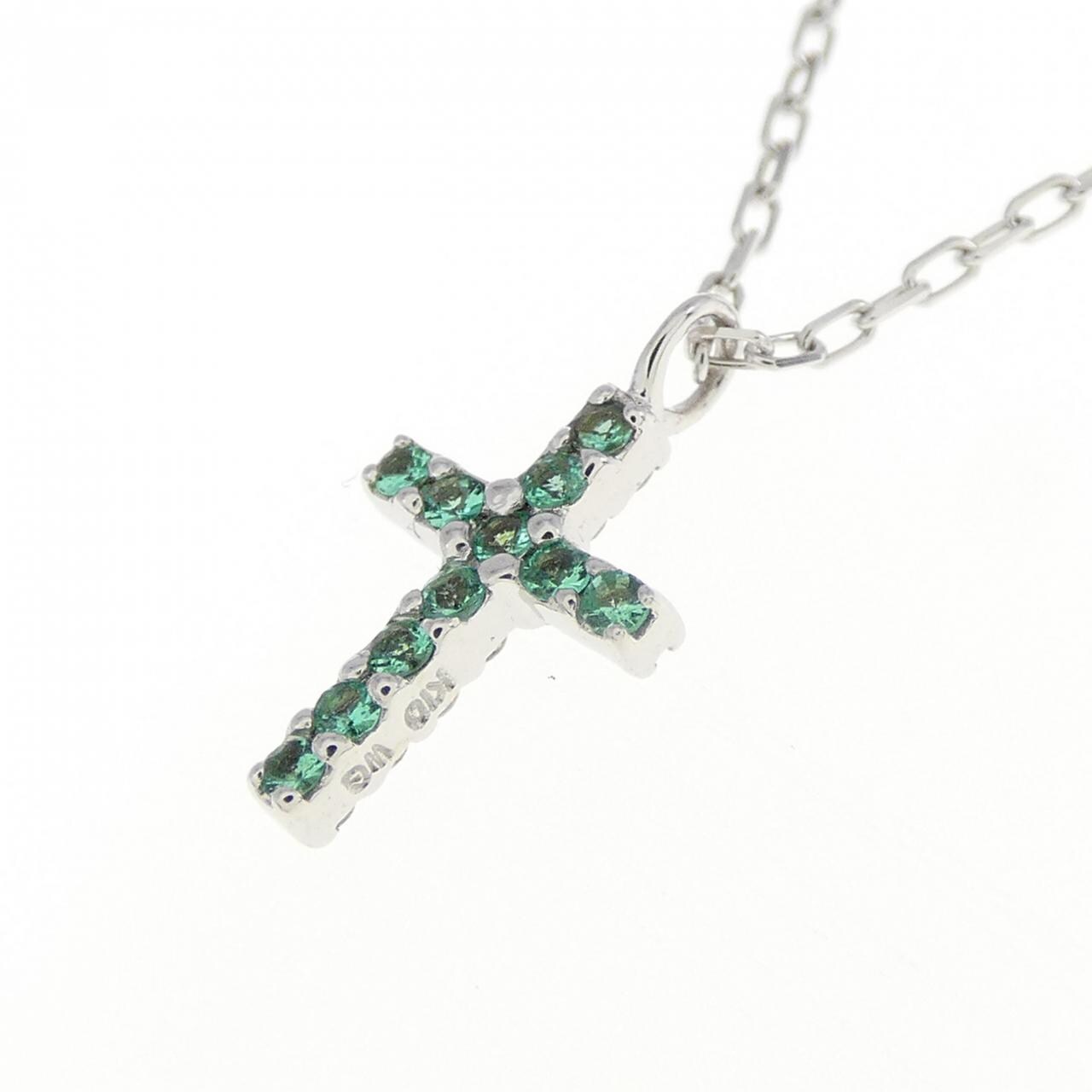K10WG Cross Emerald Necklace