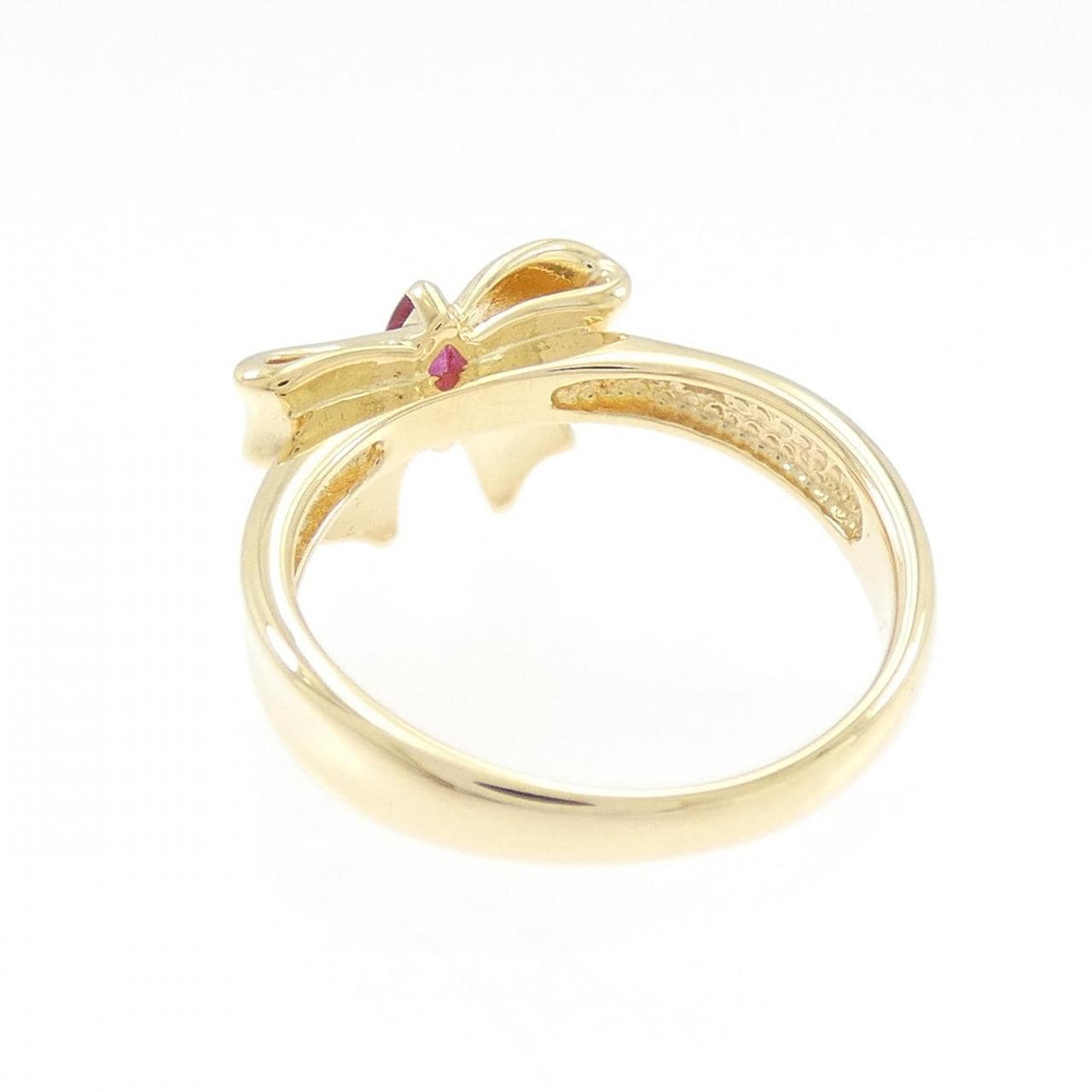 K18YG リボン ルビー リング