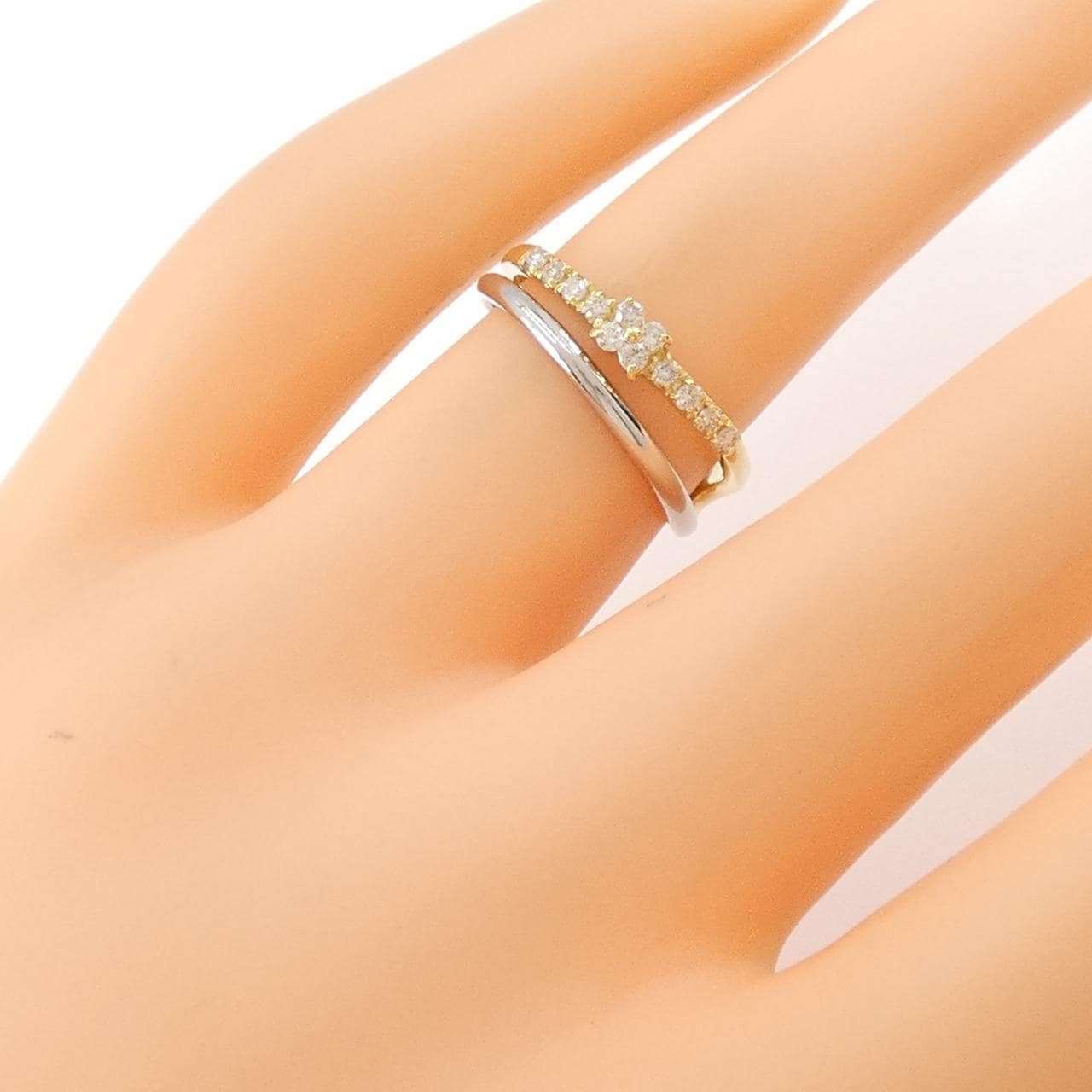 K18YG/PT900 Flower Diamond Ring 0.15CT