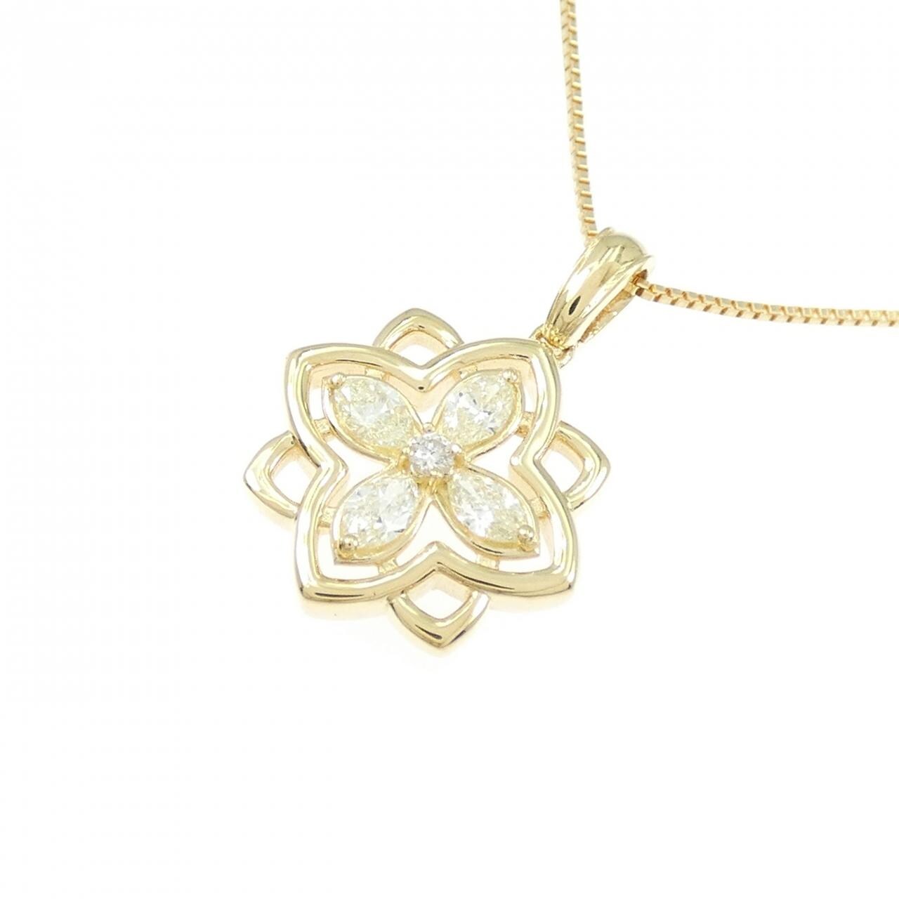 [新品] K18YG 花形钻石项链 0.18CT