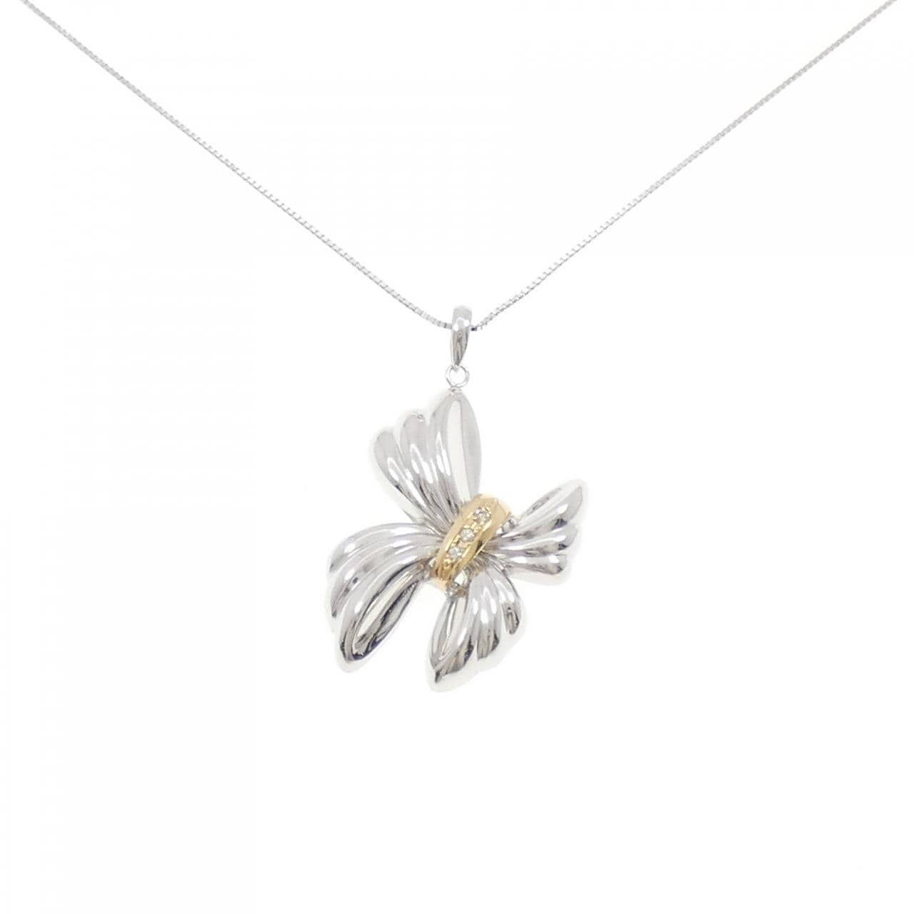 K18WG/K18YG リボン ダイヤモンド ネックレス 0.03CT