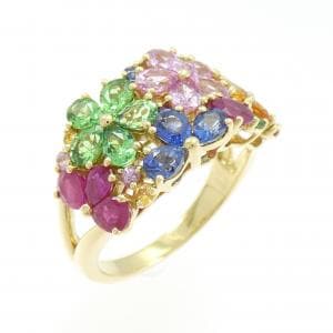 K18YG フラワー カラーストーン リング