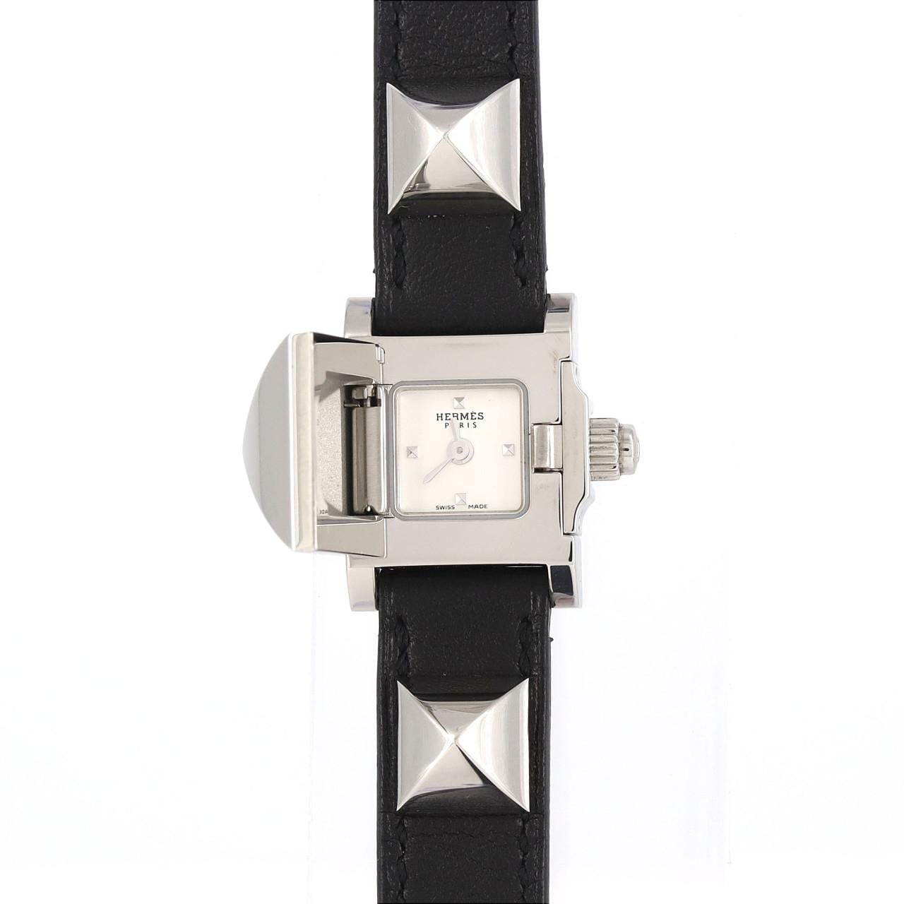 HERMES　エルメス　メドール　レディース腕時計　クォーツ　稼働中　　蓋無し HERMES エルメス メドール ME1.210 GP 革 ホワイト レディース