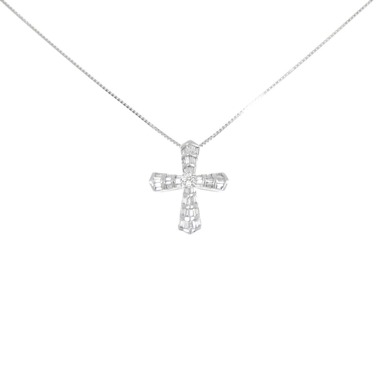 K18WG クロス ダイヤモンド ネックレス 0.42CT