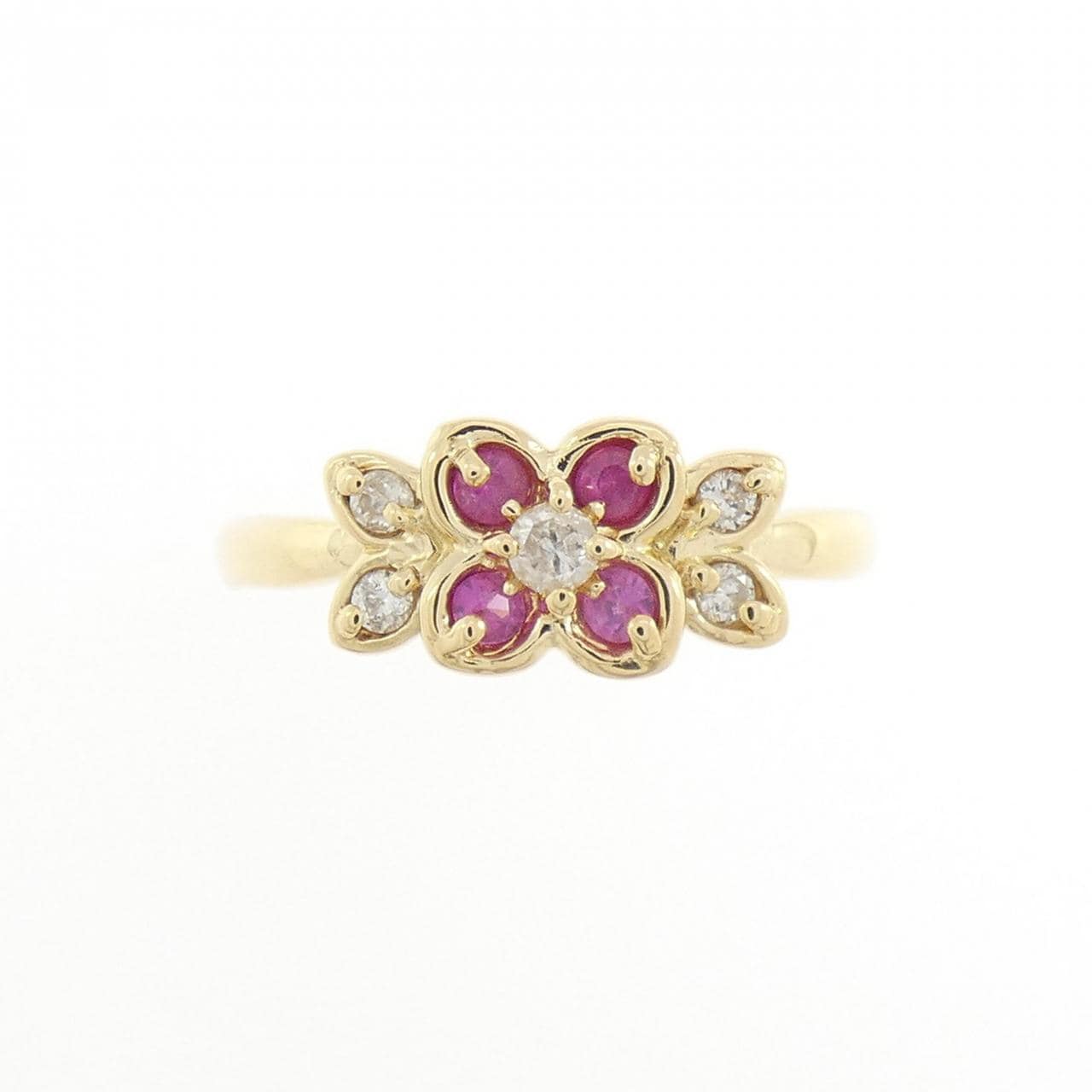 K18YG フラワー ルビー リング 0.12CT