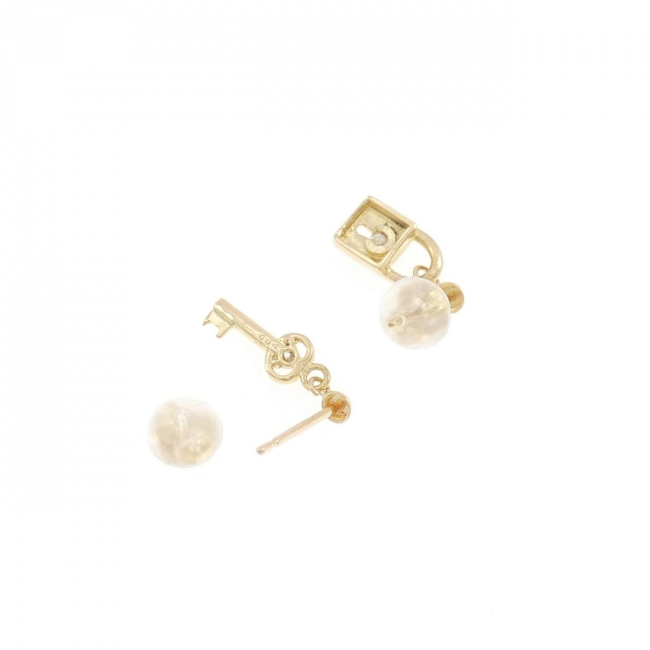 K18YG キー×カデナ ダイヤモンド ピアス 0.04CT