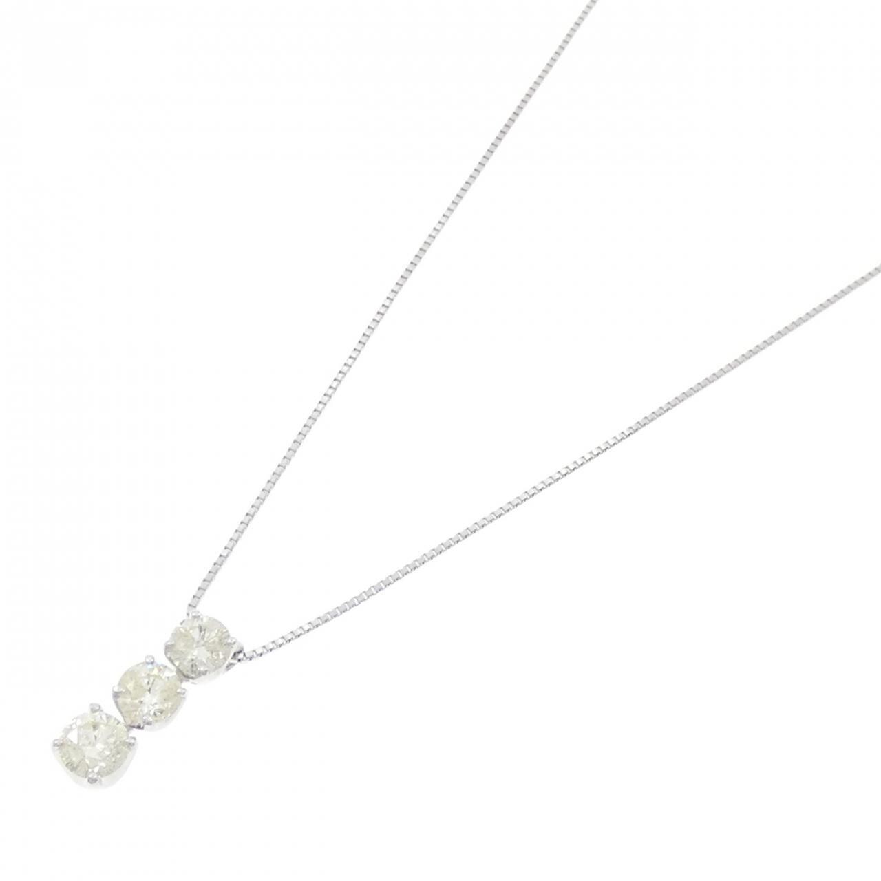 K18WG スリーストーン ダイヤモンド ネックレス 1.03CT